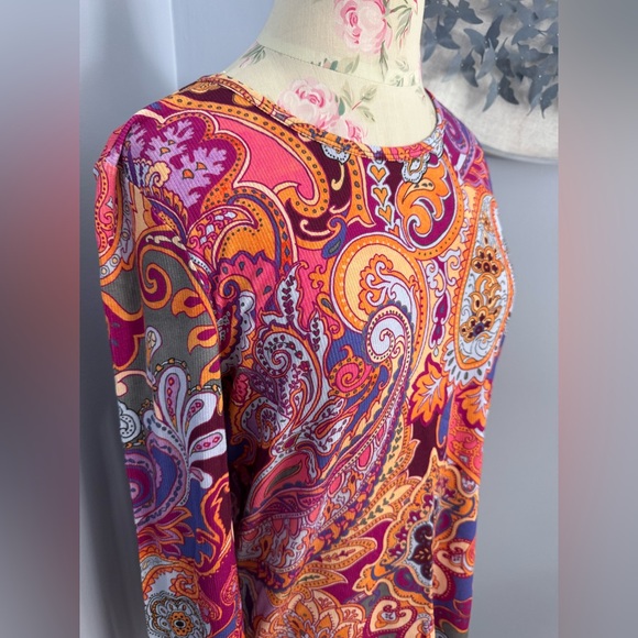 🆕 Johnny Was Paisley Long Sleeve Top in Purple & Pink - Picture 5 of 11